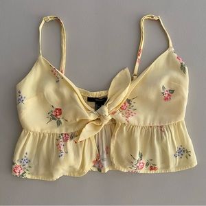 Forever 21 Spring Summer Tie Front Floral Yellow Cami Crop Top Women's Size S
